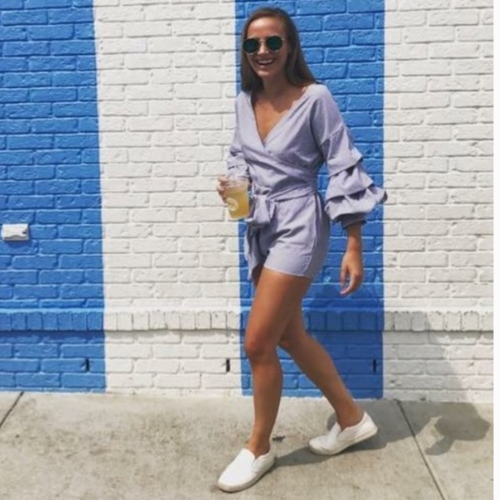 Ruffle Sleeve Striped Romper